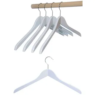 Hagspiel Kleiderbügel aus Holz, 10 St. Kleiderbügel aus Buchenholz, weiß lackiert (Wasserlack), vernickelter drehbarer Metallhaken, Made in Austria (weiß lackiert)