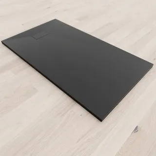 i-flair - SMC Duschwanne 160x90 cm, mit anti-rutsch Oberfläche in schwarzer Steinoptik inkl. Ablaufgarnitur