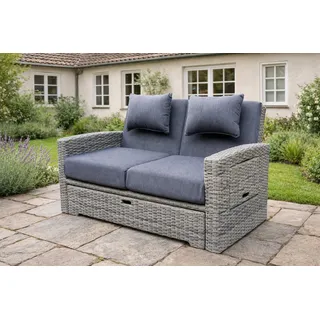 Green Spirit Gartensofa »Sunny« Multifunktions Gartensofa Rattan Lounge Sofa Garten Bett, Set 1 Teile, Polyrattan, grau, wetterfest - Garten, Terrasse, Balkon & Outdoor grau