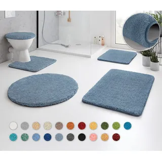 Kleine Wolke Badematte RELAX, Höhe 30 mm, rutschhemmend beschichtet, fußbodenheizungsgeeignet, Polyacryl, WC-Deckelbezug, WC-Deckelbezug, Badteppich, Uni Farben, rechteckig, rund & als Set erhältlich blau WC-Deckelbezug