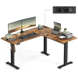 VASAGLE L-förmiger Eckschreibtisch, Höhenverstellbarer Schreibtisch 160 cm,