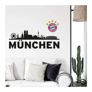 K&L Wall Art Wandtattoo Fußball Wandtattoo FC Bayern München Skyline Schwarz Sterne Logo Bunt, Wandbild selbstklebend, entfernbar bunt 60 cm x 40 cm