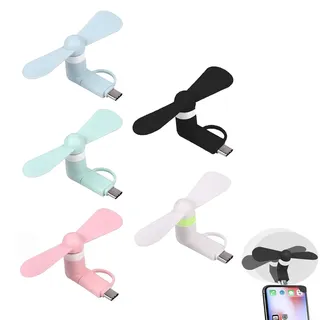 Rakiuty Mini-Handy-Lüfter,Mini-Handy-Ventilator,5 PCS Tragbarer Kühler Rotierender Ventilator,USB Ventilator Klein Leise,2-in-1-Lüfter für Android-Telefone/Type-C-Telefone