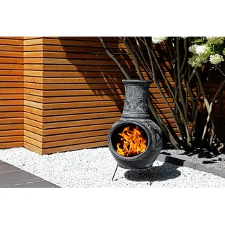 Großer zweiteiliger Aztekenofen aus Mexiko - schwarz-grau - Terracotta Terrassenofen