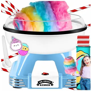 Kesser Kesser® Zuckerwattemaschine Set für dein zuhause - Mit 30x Zuckerwatte Stäbchen & Messlöffel - Retro Cotton Candy Maschine - Zuckerwatte Maschine Blau / Weiß