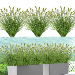 DEMIUKO 10 Stück Künstliche Pflanzen Wie Echt Kunstgras Outdoor Wetterfest | Grün Kunstpflanze, Außenbereich Gräser Künstlich, 43cm Balkonpflanzen, Draußen Dekogras, Fake Plant für Garten Topf Haus Deko