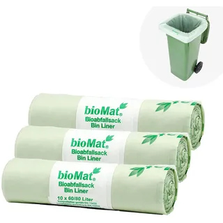 bioMat Kompostierbare 80l Müllsäcke, 30 Biomüllbeutel für Biotonne, Restmülltonne, Premium-Qualität, Klimaneutral, Made in Germany