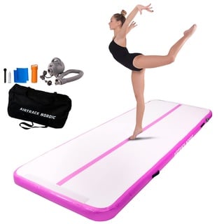 AirTrack Nordic Standard Airtrack Matte 3m - 8m mit Luftpumpe, Turnmatte Aufblasbar, Am Besten für Gymnastik, Yoga - Langlebig & Einfach zu Transportieren Matte Sport, Gymnastikmatte (3, rosa)