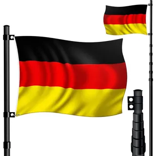 Kesser KESSER® Teleskop Fahnenmast Aluminium 6,30m Bodenhülse 60cm inkl Deutschlandfahne Höhenverstellbar Flaggenmast Mast Deutschland Flagge Alu