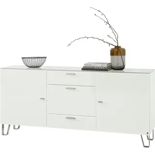 LEONARDO Sideboard »Cube«, mit Sicherheitsglas und edlem MDF Holz, Breite 189 cm weiß