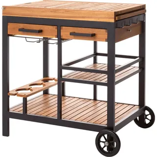 Dehner Servierwagen Liverpool, rollbar, mit Gläserhalterung, 150 x 82 x 52 cm, schwarz natur