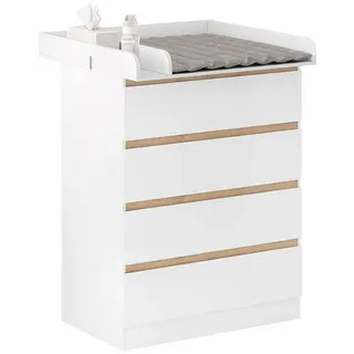 Woltu Wickelkommode, mit abnehmbarer Wickelsatz mit 4 Schubladen Weiß weiß 80 cm x 100.5 cm x 47.8 cm