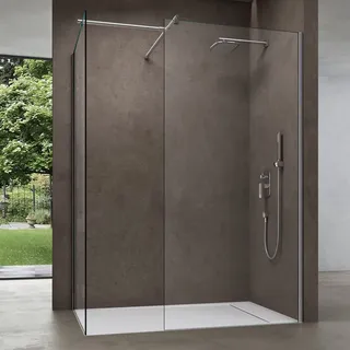 doporro Luxus Duschwand Duschabtrennung 120x90 Walk-in Dusche aus 2 festen Glaselementen mit Stabilisator aus Echtglas 8mm Esg-sicherheitsglas Klar... - Transparent