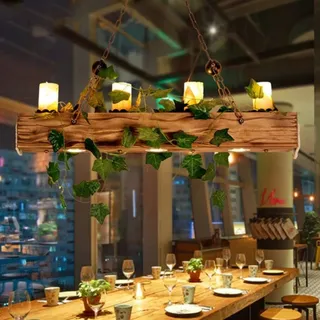 LED Retro Holz Hängelampe Loft Kronleuchter Industrie Pendelleuchte Höhenverstellbare Vintage Marmor Pendellampe Eisen Glas Metall Lampenschirm Wohnzimmer Bar Cafe Hängende Beleuchtung