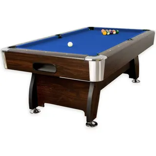 GAMES PLANET 7 ft Billardtisch Premium“ + Zubehör, 9 Farbvarianten, 214x122x82 cm (LxBxH), Dunkles Holzdekor, blaues Tuch