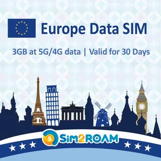 NUR Europa-Daten-SIM-Karte 30 Tage | 5G/4G LTE Hochgeschwindigkeits-Prepaid-Daten-SIM-Karte | Gute Verbindung | NACHFÜLLBAR! (3 GB / 30 Tage)