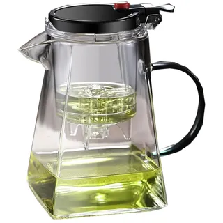 FUYTERY Glas Teekanne mit abnehmbarem Infuser, Kungfu Tee Kunst Glas Teekanne Edelstahl Filter Krug mit Infuser, blühende und lose Blatt Tee Maker Set (750ML,1000ML) (Weiß, 750ML)