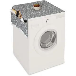 Relaxdays Waschmaschinenauflage mit Taschen, Polyester, Abdeckung für Waschmaschine, Trockner, Kühlschrank, grau/creme