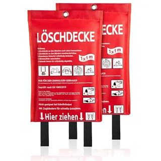 BigDean 2x Löschdecke Küche Fettbrand sofort einsetzbar XL Feuerlöschdecke
