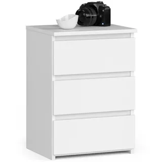 akord furniture factory Akord Nachtschrank, Weiß, Nachbildung, 3 Schubladen, Rechteckig,Rechteckig, 40x57x35 cm, Schlafzimmer, Nachttische