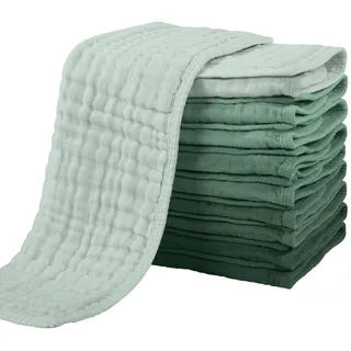 Yoofoss Mulltücher 10er Mullwindeln Spucktücher 100% Baumwolle 27x50 cm Stoffwindeln 6 Lagig Saugfähig Waschlappen Faltwindeln für Baby Neugeborene Farbverlauf Grün