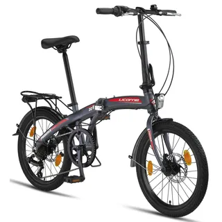 licorne bike gmbh Licorne Phoenix 2D, 20 Zoll Aluminium-Faltrad-Klapprad, Scheibenbremse, Discbremse, V-Bremse Faltfahrrad-Herren-Damen, 7 Gang Kettenschaltung Folding City Bike, Alu-Rahmen, StVZO, Vorderlampe, Hinterlampe