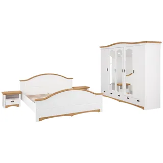 OTTO home Schlafzimmer-Set OTTO HOME "Konrad", komplettes Schlafzimmer mit großem Schrank", gelb (weiß, honigfarben), Schlafzimmermöbel-Sets, Schlafzimmer-Set, mit 5-trg. Kleiderschrank, Bett 180/200 cm und 2 Nachttischen