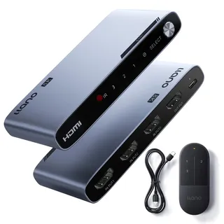 llano HDMI 2.1 Switch 8K@60Hz 3 in 1 Out mit IR Fernbedienung, Unterstützt 48Gbit/s, 4K@120Hz/ 240Hz, HDR10+, Dolby Atmos, CEC, Aluminiumlegierung Switch für Apple TV/PS5/Xbox/Roku/Fire Stick usw.