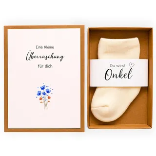 Milaboo Geschenkbox zur Schwangerschaftsverkündung – Du wirst Oma, Opa, Tante oder Onkel – Personalisierte Überraschung mit Babysöckchen – Liebevolle Ankündigung für Familie (Onkel)