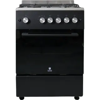 GASLINE Gas Standherd SHGG6060FGWB schwarz/Edelstahl 60cm Gasbackofen mit Thermostat, Grill und Umluft Erdgas LPG - Schwarz/Silber