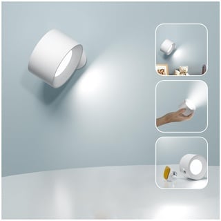 Feallive LED Wandleuchte Innen, Wandlampe mit Akku 1 Stück,Touch Control 3 Helligkeitsstufen, 360° drehbare, für Wohnzimmer Schlafzimmer TreppenhausFlur kabellose wandleuchten Weiß