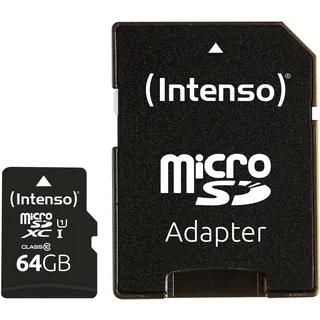 Intenso Premium microSDXC 64GB Class 10 UHS-I Speicherkarte inkl. SD-Adapter (bis zu 90 MB/s), schwarz