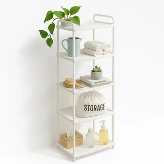 ABBAware Standregal mit 5 Ebenen - 40 x 30 x 111 cm Kunststoff weiß - schmales Regal für Küche, Bad, Keller & Abstellraum - Badezimmerregal & Kellerregal ohne Bohren - schmales Regal