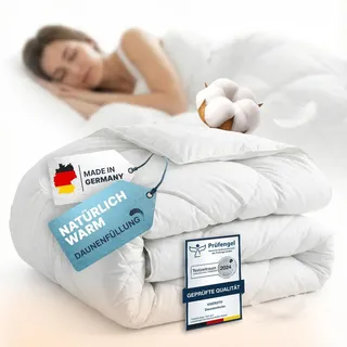 knerst Ganzjahres Bettdecke 155x220 - Federbettdecke Decke mit Daunen & Federn - Ganzjahresdecke Waschbar & Atmungsaktiv - Daunendecke