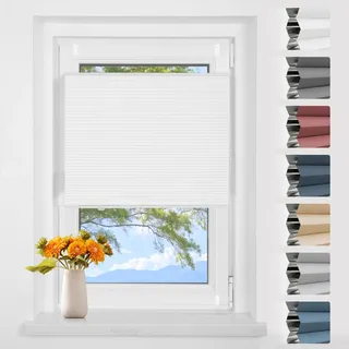 Wabenplissee Plissee Klemmfix ohne Bohren Verdunkelung Zweifarbig Weiß-weiß 40x130cm(BxH) Thermo Verdunklungsplissee für Fenster 100% Blickdicht,Schallschutz und Wärmehaltung