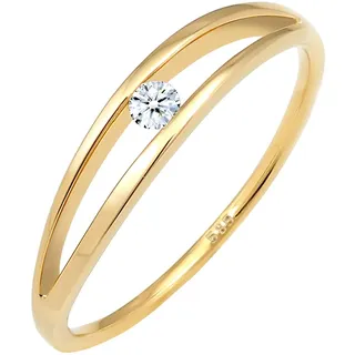 Elli DIAMONDS Ring Verlobung Schlicht mit Diamant (0.06 ct.) 585 Gelbgold Verlobungsring, Wellen in Gold | Gr.: 56