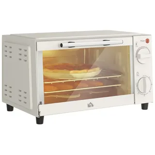 Homcom Minibackofen 9L Mini Ofen mit Backblech, Grillrost, 100 °C-230 °c, mit einstellbar Temperatur und Garzeit, 60 Min. Timer, 750W, Edelstahl, Cremeweiß