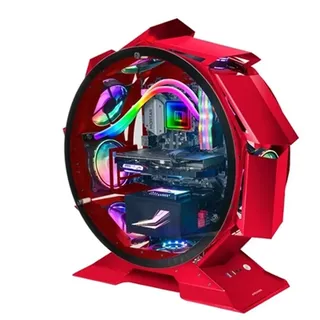 Mars Gaming MCORB Rot, Micro-ATX XL Gaming PC-Gehäuse, Custom Rundes Design, Gehärtetes Doppelglas
