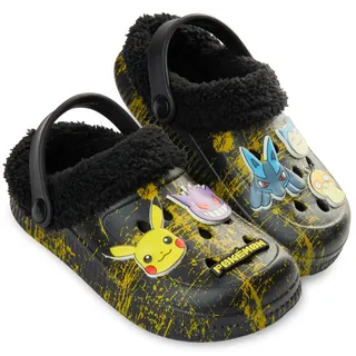 Get Trend Pokemon Hausschuhe Kinder Junge, Pikachu Clogs Größe 31-38 | Pantoletten mit Abnehmbaren Charms Fleecefutter, Schlappen für Kindergarten Zuhause, Anime Geschenke - 36 EU