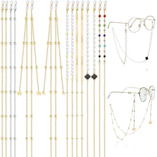 YinnFeen 8 Stück Brillenkette Damen, Bunte Brillenkette Perlen, Verstellbare Sonnenbrillen Kette Gold Anti Verlust Kette für Brillen Brillenband Brillenhalter für Damen Herren - Einheitsgröße
