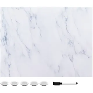 Navaris Magnettafel Magnetpinnwand Memoboard zum Beschriften - 33x43cm Tafel abwaschbar mit Magneten und Stift - Marmor Design Weiß