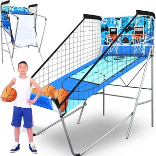 SereneLife Arcade Basketball Spiel – Klappbarer Einzel-/Doppelkorb mit elektronischer Anzeige & Stahlrahmen, ideal für Schulen, Jugendräume, Pausenhöfe & Sportvereine, Indoor/Outdoor