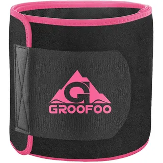 GROOFOO Bauchweggürtel Taille Trimmer Verstellbar Fitness Gürtel für Damen & Herren Gewichthebergürtel - Rot M