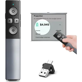 Metallgehäuse digitaler Wireless Presenter für Präsentationen mit Highlight Lupe Maus Timer, USB/Type-C 2 in 1 wiederaufladbar Präsentation Fernbedienung Präsentator Pointer für LED LCD TV Bildschirm