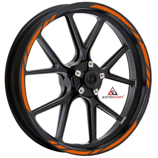 Autodomy Motorrad Felgenaufkleber Komplettset | Felgenrandaufkleber für 2 Räder 15" bis 19" Zoll | Felgen Aufkleber Motorrad | Felgenaufkleber Motorrad Racing Design (Orange)