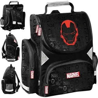 PASO Schulranzen für Jungen 1.-3. Klasse Avengers Iron Man Schwarz