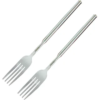 2 Stück Ausziehbare Gabel aus Edelstahl, Teleskopgabel Verlängerte Menügabel Einziehbare Gabel mit Langem Griff, Lang Griff Gabel Besteck für BBQ Toasten Abendessen Obst Dessert Grillen 22– 64cm