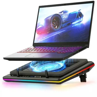 llano RGB Gaming Laptop Kühler Kühlpad Kühlkissen mit stufenloser Touch-Bedienung & 3 Port USB A, groß Leistungsstarker Turbo Lüfter Dichtungsschaum für 15-19'' Computer Notebook