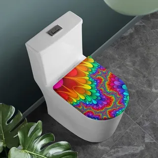 COEQINE Regenbogen-Toilettensitz-Deckelbezug, Marmor-Toilettendeckel, Staubschutz, dehnbar, rutschfest, für Party-Dekoration, CZA28-1117-14