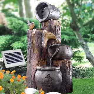 Solar Gartenbrunnen Brunnen Solarbrunnen Zierbrunnen Vogelbad Wasserfall Gartenleuchte Teichpumpe - Springbrunnen Wasserspiel für Garten, Gartenteich (7-SP02129)